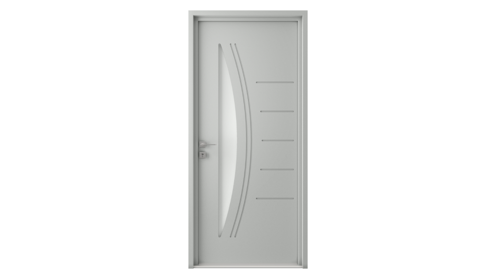 Porte d'entrée acier GROIX Porte d'entrée blanche avec forme géométrique vitré et décor